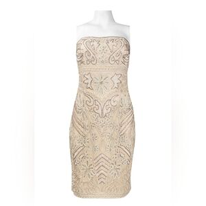 Sue Wong Strapless Embroidered Pattern Empire Waist Lace Dress